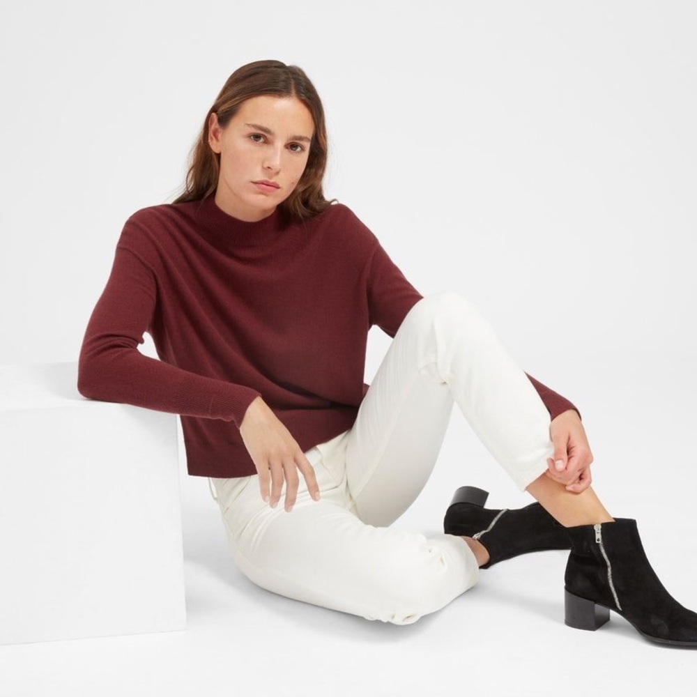 Everlane Cabernet Cashmere Crop Mockneck Sweater